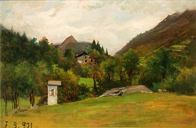 LORENZO DELLEANI (Pollone 1840 - Torino 1908), Hilly landscape with house, 1901 - LORENZO DELLEANI 