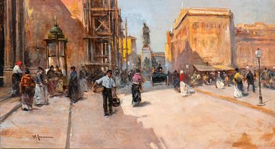 MICHELE CAMMARANO(Napoli 1835 - 1920), Napolitan square - MICHELE CAMMARANO(Napoli 1835 - 1920) 