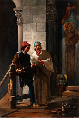 STEFANO USSI (Firenze 1822 - 1901), Scene in a painter's studio - STEFANO USSI (Firenze 1822 - 
