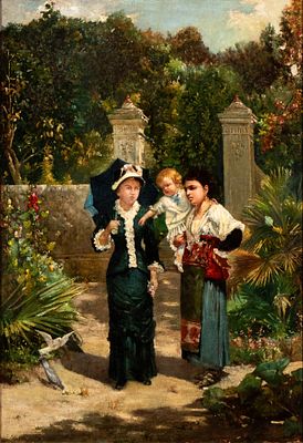 SCOGNAMIGLIO (XIX secolo), Women walking in a garden, 1880 - SCOGNAMIGLIO (XIX secolo) Women 
