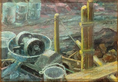 GIOVANNI BATTISTA CREMA (Ferrara 1883 - Roma 1964), Construction site at night - GIOVANNI BATTISTA 