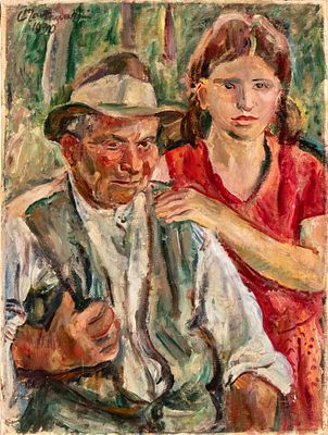 LUIGI MONTANARINI (Firenze 1906 - Roma 1998), Portrait of an Elderly Man with a Little Girl, 1930 - 