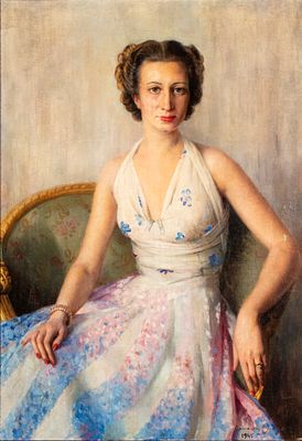 CAVALIN (Torino 1902 - Bordighera 1962), Portrait of a lady in an elegant dress, 1945 - CAVALIN 