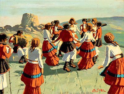 SALVATORE IBBA (Sardegna XX secolo), Dance in traditional Sardinian costumes - SALVATORE IBBA 
