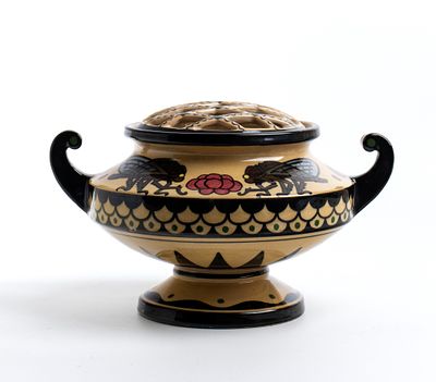 MANIFATTURA SIPLA, Two-handled flower vase with grid lid decorated with cicadas, 1915 ca. - MANIFAT 