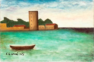 CARLO CARR&Agrave; (Quargnento 1881 - Milano 1966), Seascape at Bocca di Magra, 1959 - CARLO CARR&Agrave; 