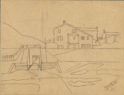 CAGNACCIO DI SAN PIETRO (Desenzano del Garda 1897 - Venezia 1946), Landscape with houses - CAGNACCI 
