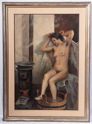 Giovanni guarlotti, Nudo di donna. Olio su tela 90 x 60 cm firmato, datato in cornice. Stato di 