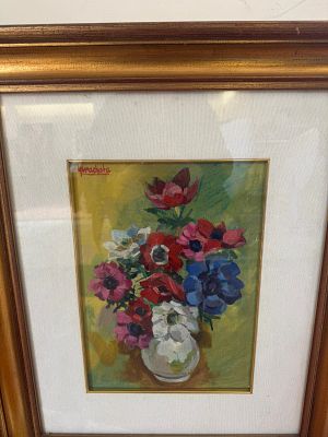 Lotto di due dipinti vaso con fiori, seconda met&agrave; XX secolo. Olio su tela 60x 50 cm; Olio 