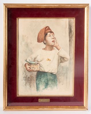 VINCENZO IROLLI (Napoli, 1860 - 1949) - Acquarello su carta, 42 x 31 cm in cornice, firmato. Stato 