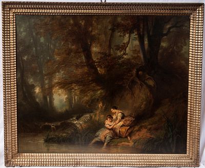 Mamma e fanciullo con paesaggio, Scuola francese, fine XIX inizi XX secolo. Olio su tela 80 x 