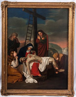 Compianto su Cristo morto, Roma, 1855. Olio su tela 102 x 77 cm firmato , datato in cornice 