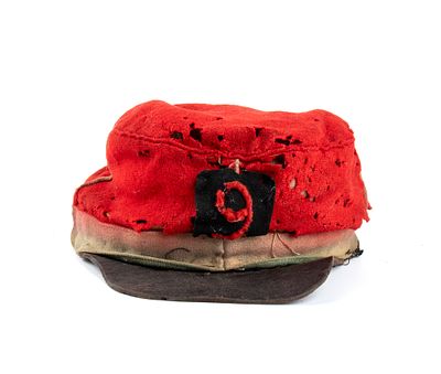 Italia, Regno, berretto da garibaldino, terzo quarto XIX sec. Panno rosso con montanti e fascia 
