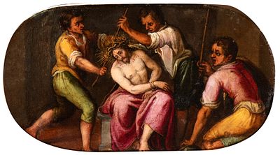 Artista toscano, seconda met&agrave; XVI secolo - Cristo coronato di spine. Oil on copper cm. 17x30,5 The 