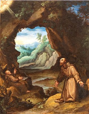 Girolamo Muziano (Brescia, 1532 - Roma, 1592) Circle of - San Francesco riceve le stimmate. Oil on 