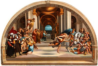 Raffaello Sanzio (Urbino , 1483 - Roma, 1520) Based on - La cacciata di Eliodoro dal Tempio. Oil on 