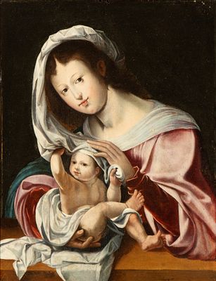 Jan Gossaert il Mabuse (Maubege, 1478 - Anversa, 1532) Follower of - Madonna con Bambino. Oil on 
