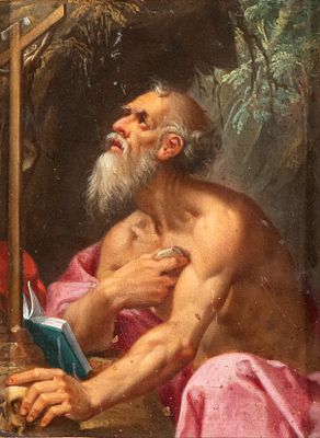 Artista emiliano, fine XVI - inizio XVII secolo - San Girolamo penitente. Oil on copper cm. 18x14. 