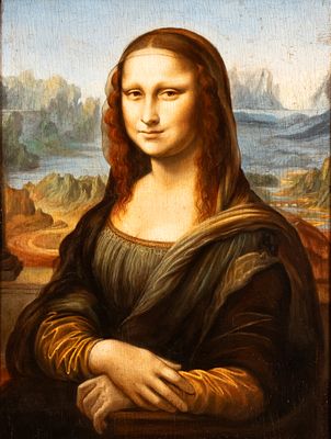 Leonardo da Vinci (Anchiano, 1452 - Amboise, 1519) Based on - La Gioconda. Oil on panel cm. 77x52 