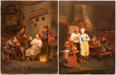 Gillis van Tilborgh (Bruxelles, 1625 - Bruxelles, 1678) Attributed to - a) Interno di osteria con 