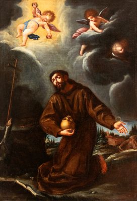 Artista emiliano, XVII secolo - San Francesco in estasi. oil on canvas cm. 145x99,5. Framed 