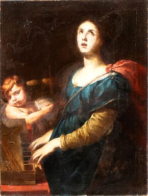 Artista napoletano, XVII secolo - Santa Cecilia. Oil on canvas cm. 100x76