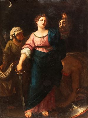 Artista emiliano, XVII secolo - Giuditta con la testa di Oloferne. Oil on canvas cm. 95x74. Framed