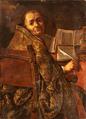 Claude Vignon (Tours, 1593 - Parigi, 1670) Follower of - San Gregorio Magno. Oil on canvas cm. 128 