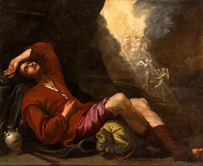Domenico Fiasella (Sarzana, 1589 - Genova, 1669) Attributed to - Il sogno di Giacobbe. Oil on 