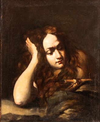 Francesco Lupicini (Firenze, 1590 - Saragoza, 1656) - Maria Maddalena penitente. Oil on canvas cm. 