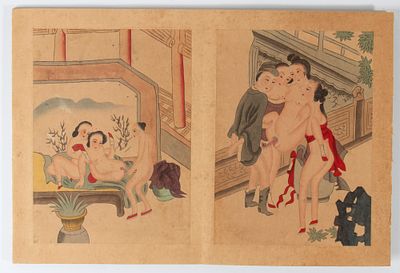 A book of eight erotic drawings on paper. China, 20th century. Each page 38 x 28.5 cm