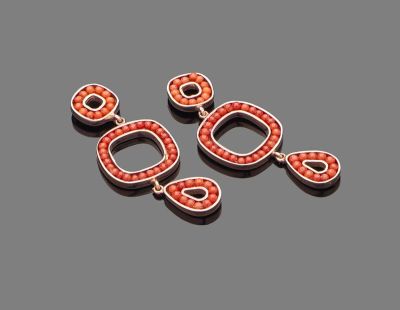 "HELIOS" pendant with Sciacca and Mediterranean coral (Corallium Rubrum). Pinkish sterling 