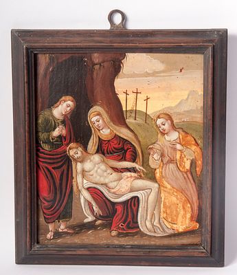 Lamentation of the Dead Christ, Northern Italy, 16th century. oil painting on board 30 x 27 cm 