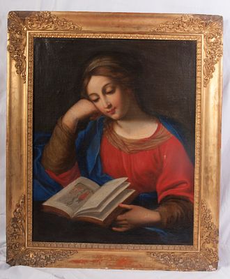 Blessed Virgin in reading, late 18th early 19th century. oil painting on canvas 72 x 60 cm in a 