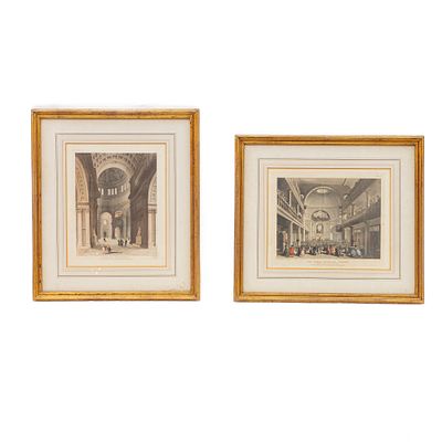 Lot of four multiples on paper with interior views, late 19th century early 20th century. with 