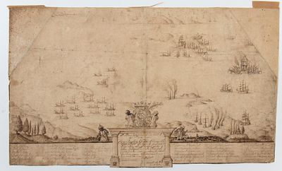 Study of the Battle of Lepanto from the fresco at Palazzo Colonna, Roman artist late 17th century. 