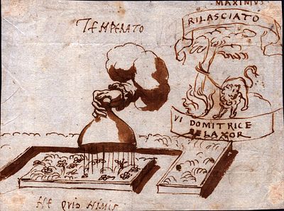 Sketches for personal mottos, anonymous 17th century artist. Ink on laid paper with watermark 