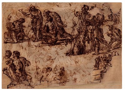 Front: Study for the Baptism of Christ and Various Figures | Back: Various Anatomical Studies 