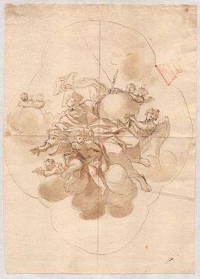 Study for the decoration of a ceiling with angels and God the Father, Genoese school of the 