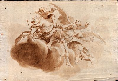 Allegory of Justice, Neapolitan artist of the 18th century. Ink, watercolour and traces of 