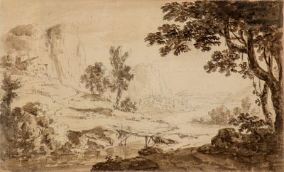 Paolo Anesi (1697 - 1773) Attributed to - Pencil, ink and wash on laid paper, 147 x 240 mm. Framed 