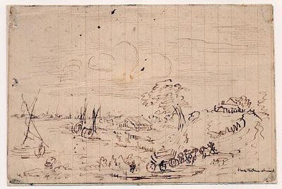 Country landscape with boats, Dutch artist of the 18th-19th century. Ink on wove paper, 107 x 