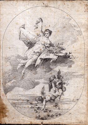 Allegory of Spring, 19th century Venetian artist. Black ink and pen on laid paper, 356 x 255 mm