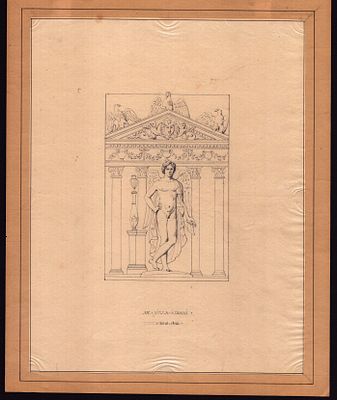 Statue at Villa Albani in Rome, 1826, anonymous French artist. Pencil on tissue paper, backed 