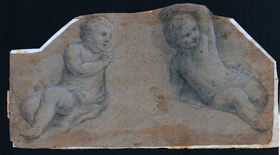 Pair of Cherubs. Pencil and traces of white lead on brown laid paper, 150 x 280 mm.
