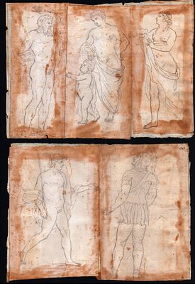 Group of five loose sheets with a mythological theme. Pencil on laid paper, a) cm. 11x16.5; b) 