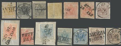 Lombardo Veneto - Interessante insieme. 1850 - I emissione, insieme di 14 valori sciolti + 4 