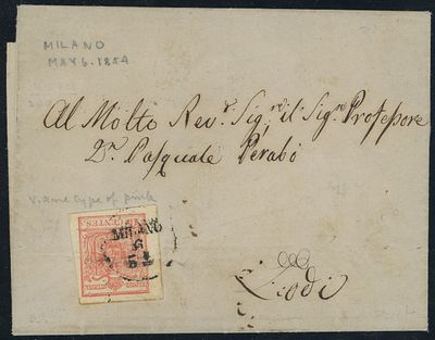 Lombardo veneto - Il rarissimo C1 di Milano con mese espresso in cifre (pt.R1). 06.05.1854 - 