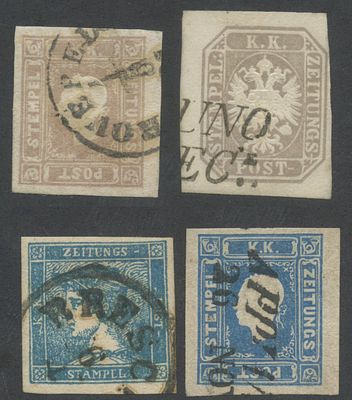 Lombardo Veneto - Francobolli per Giornali. Francobolli per Giornali, N.3,8,9,11, tutti usati di 