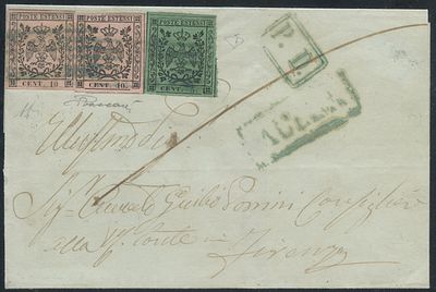 Modena - Storia Postale, rara combinazione. 24.12.1858 - Splendida lettera da Aulla per Firenze 